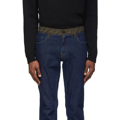 Shop Fendi Blue 'forever ' Contrast Waistband Jeans In F0qg0 Dkblu