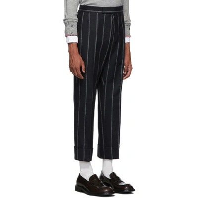 Shop Thom Browne Navy Classic Backstrap Trousers In Navy Supplier Textile: Shadow Stripe Wool Flannel