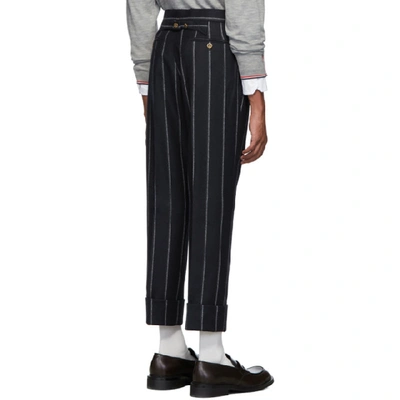 Shop Thom Browne Navy Classic Backstrap Trousers In Navy Supplier Textile: Shadow Stripe Wool Flannel