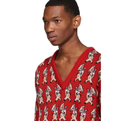 Shop Gucci Red Wool Pig V-neck Sweater In 6527 Red
