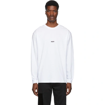 Shop Msgm White Micro Logo Long Sleeve T-shirt In 01 White