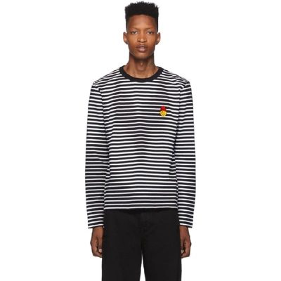 Shop Ami Alexandre Mattiussi Black And White Striped Smiley Edition Long Sleeve T-shirt In 004 Blk Wht