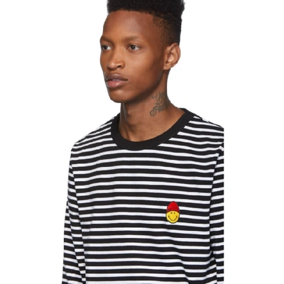 Shop Ami Alexandre Mattiussi Black And White Striped Smiley Edition Long Sleeve T-shirt In 004 Blk Wht
