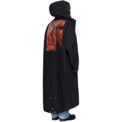 Shop Raf Simons Navy Mother On Phone Long Parka In 00044 Dkvy