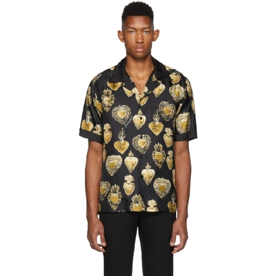 Shop Dolce & Gabbana Dolce And Gabbana Black Silk Sacred Heart Shirt In Hngg7 Black