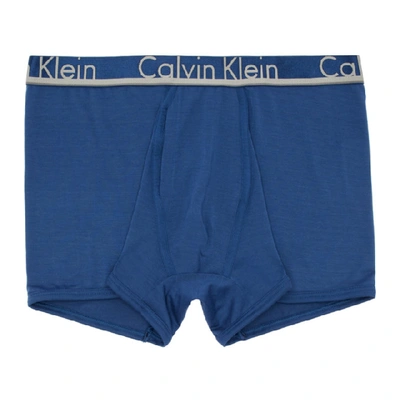 Shop Calvin Klein Underwear Three-pack Blue Comfort Microfiber Boxers In 916 Blue