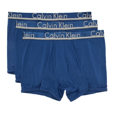 Shop Calvin Klein Underwear Three-pack Blue Comfort Microfiber Boxers In 916 Blue