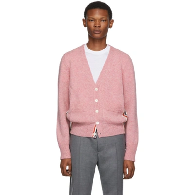 Shop Thom Browne Pink Stripe Relaxed-fit V-neck Cardigan In Light Pink
