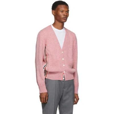 Shop Thom Browne Pink Stripe Relaxed-fit V-neck Cardigan In Light Pink