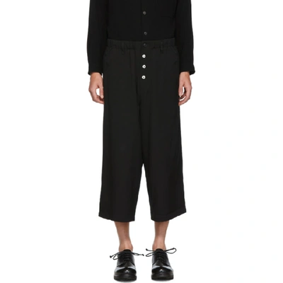 Shop Yohji Yamamoto Black Wool Button Trousers