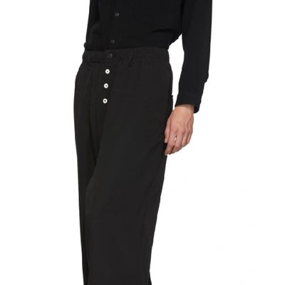 Shop Yohji Yamamoto Black Wool Button Trousers