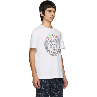 Shop Versace White Embroidered Medusa T-sihirt In A001 White