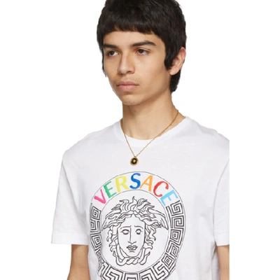 Shop Versace White Embroidered Medusa T-sihirt In A001 White