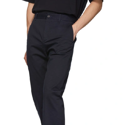 Shop Balenciaga Navy Cotton Twill Trousers In 8065 Navy