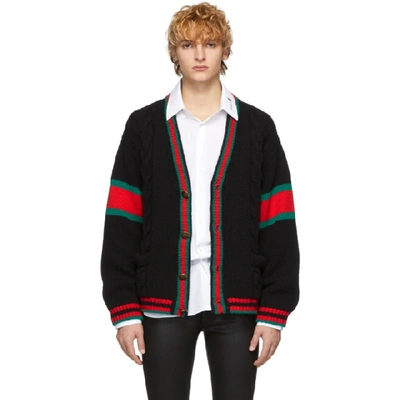 Shop Gucci Black Cable Knit Oversize Cardigan In 1082 Black