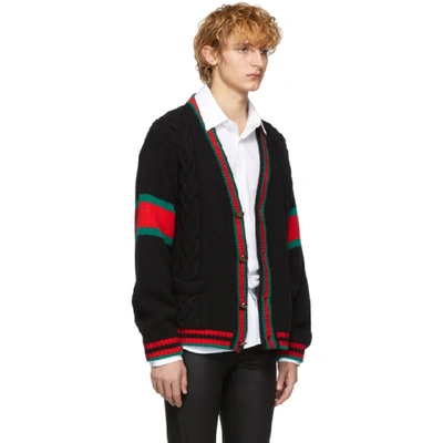 Shop Gucci Black Cable Knit Oversize Cardigan In 1082 Black