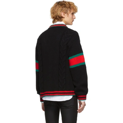 Shop Gucci Black Cable Knit Oversize Cardigan In 1082 Black