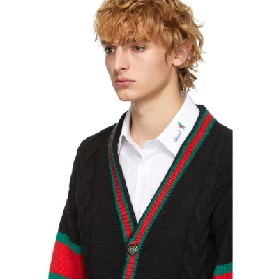 Shop Gucci Black Cable Knit Oversize Cardigan In 1082 Black