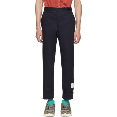 Shop Thom Browne Navy Twill Unconstructed Chino Trousers In 415 Navy