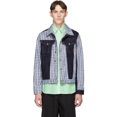 Shop Jw Anderson Indigo Denim Gingham Patchwork Jacket In 870 Indigo