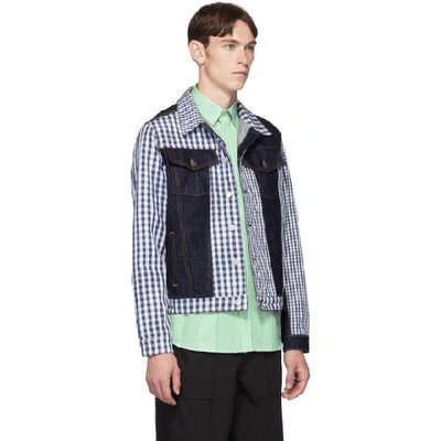 Shop Jw Anderson Indigo Denim Gingham Patchwork Jacket In 870 Indigo