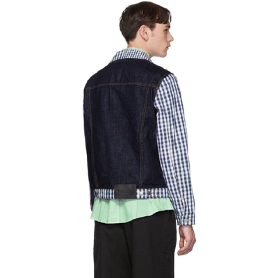 Shop Jw Anderson Indigo Denim Gingham Patchwork Jacket In 870 Indigo