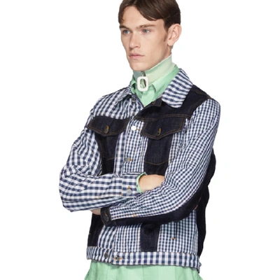 Shop Jw Anderson Indigo Denim Gingham Patchwork Jacket In 870 Indigo