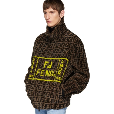 Shop Fendi Brown Shearling 'forever ' Jacket