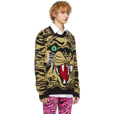 Shop Gucci Black & Gold Jacquard Tiger Sweater