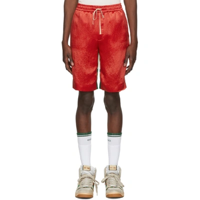 Shop Gucci Red Bi-material Print Shorts In 6496 Red
