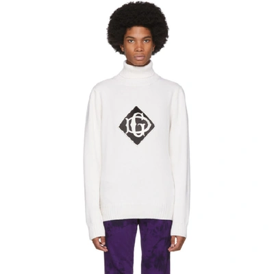 Shop Dolce & Gabbana Dolce And Gabbana White Wool Dg Logo Turtleneck