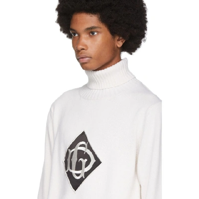 Shop Dolce & Gabbana Dolce And Gabbana White Wool Dg Logo Turtleneck