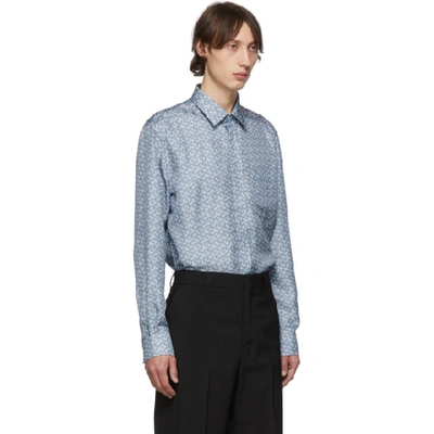 Shop Burberry Blue Silk Monogram Print Classic Shirt In Pale Blue