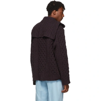 Shop Raf Simons Purple Virgin Wool Aran Knit Sweater In 00055 Dkaub
