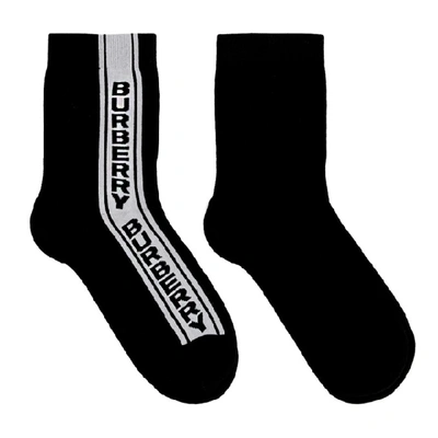 BURBERRY 黑色徽标条纹中筒袜