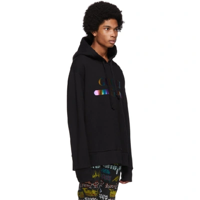 Shop Gucci Black Rainbow Logo Hoodie In 1082blkmult