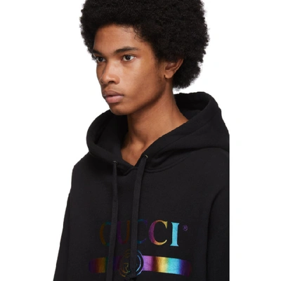 Shop Gucci Black Rainbow Logo Hoodie In 1082blkmult