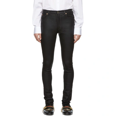 Shop Gucci Black Coated Skinny Jeans In 1000 Black