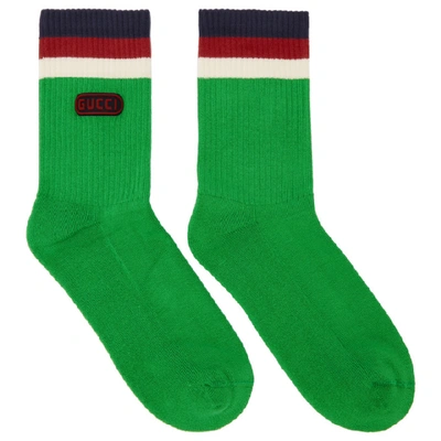 Shop Gucci Green Logo Socks In 3700 Green