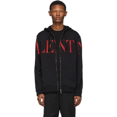 Shop Valentino Black And Red Logo Hoodie In 0nrnero/ro