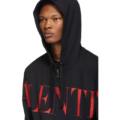 Shop Valentino Black And Red Logo Hoodie In 0nrnero/ro