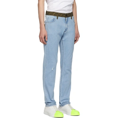 Shop Fendi Blue 'forever ' Belt Jeans In F0qg0 Wshed