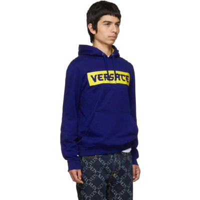 Shop Versace Blue Stylized Logo Hoodie In A124 Blue