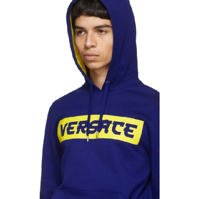 Shop Versace Blue Stylized Logo Hoodie In A124 Blue