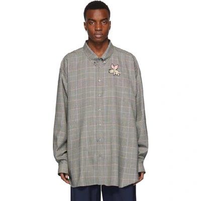 Shop Gucci Grey Plaid Flying Pig Shirt In 1307 Multi