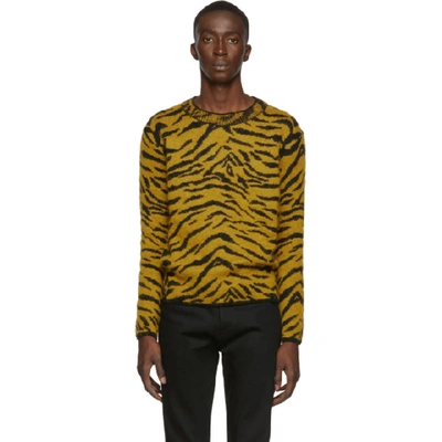 Shop Saint Laurent Yellow Zebra Sweater In Yellow/black