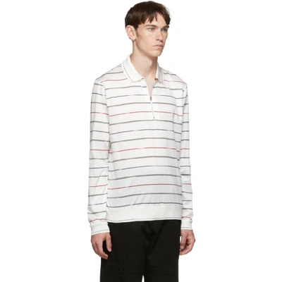 Shop Paul Smith White Stripe Zip Long Sleeve Polo In 1 White