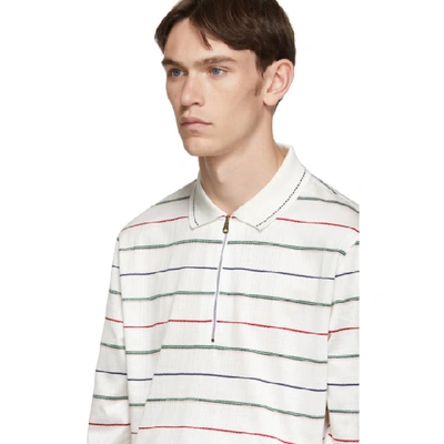 Shop Paul Smith White Stripe Zip Long Sleeve Polo In 1 White