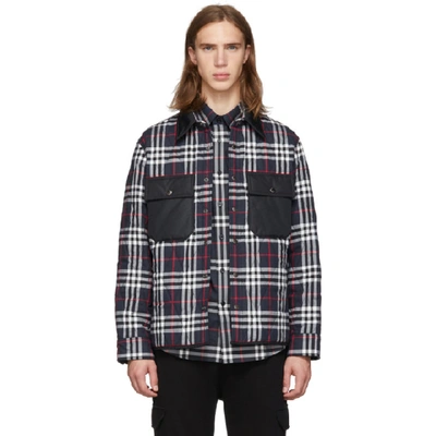Shop Burberry Navy Quilted Check Jacket In Navy Ip Che
