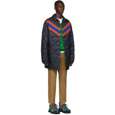 Shop Gucci Navy Striped Lightweight Gardens Coat In 4695 Blue